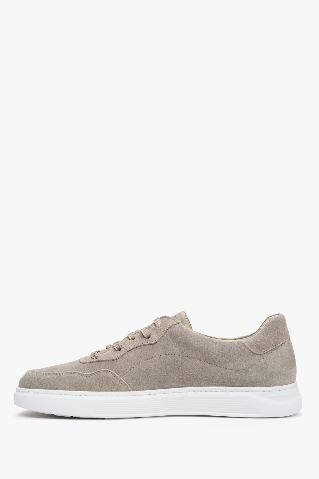 Men's sneakers made of natural velour in grey color, laced.