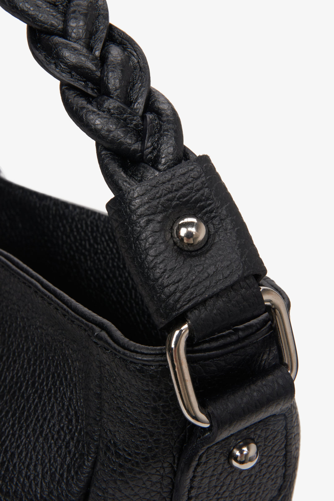 Women's black handbag/shoulder bag made in Italy - close up on details.