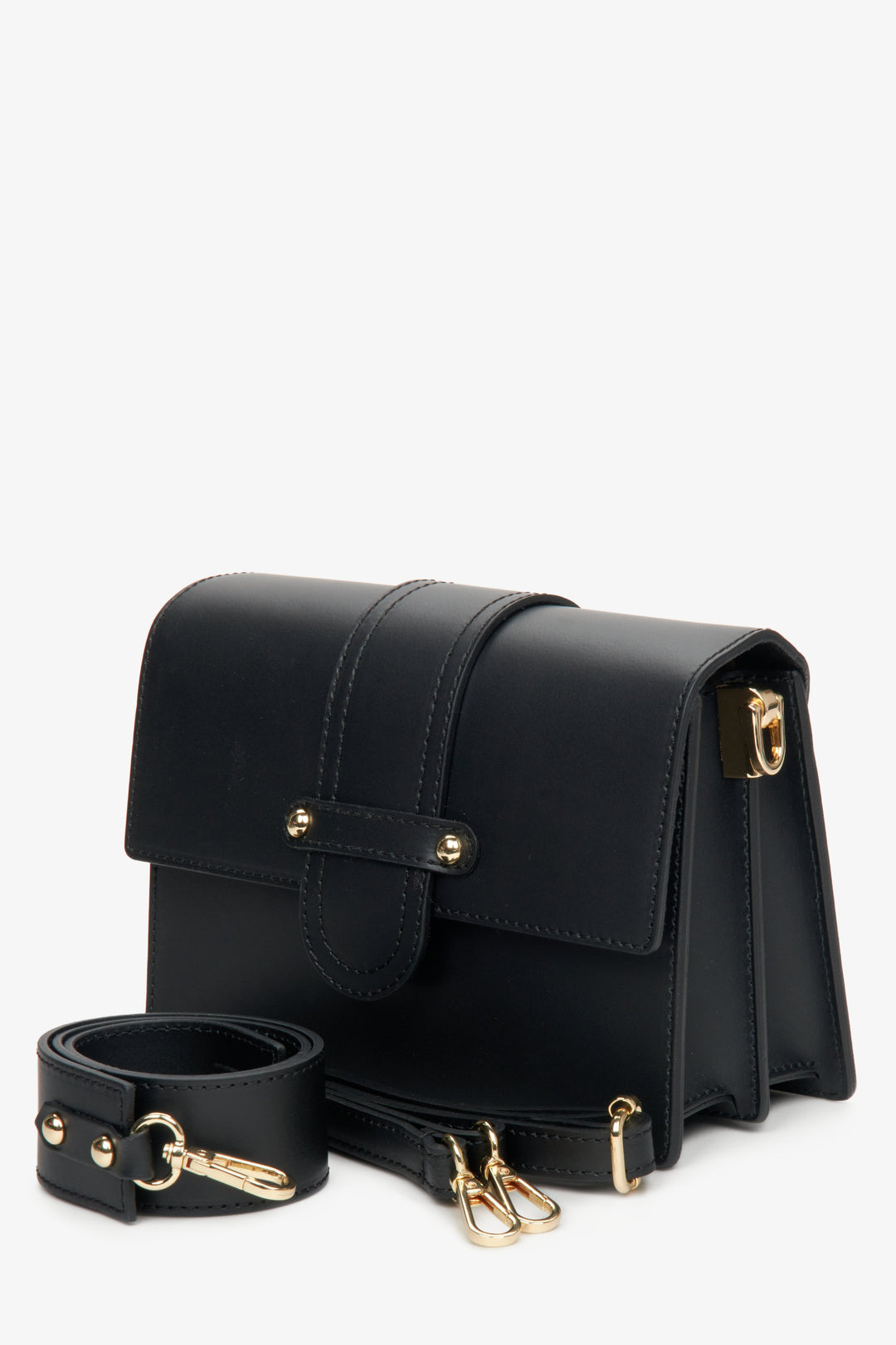 Women's black handbag by Estro with two straps.