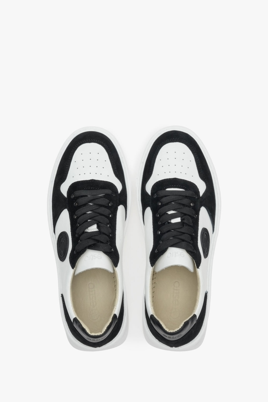 White and black women's sneakers for spring and autumn Estro - footwear presentation from above.