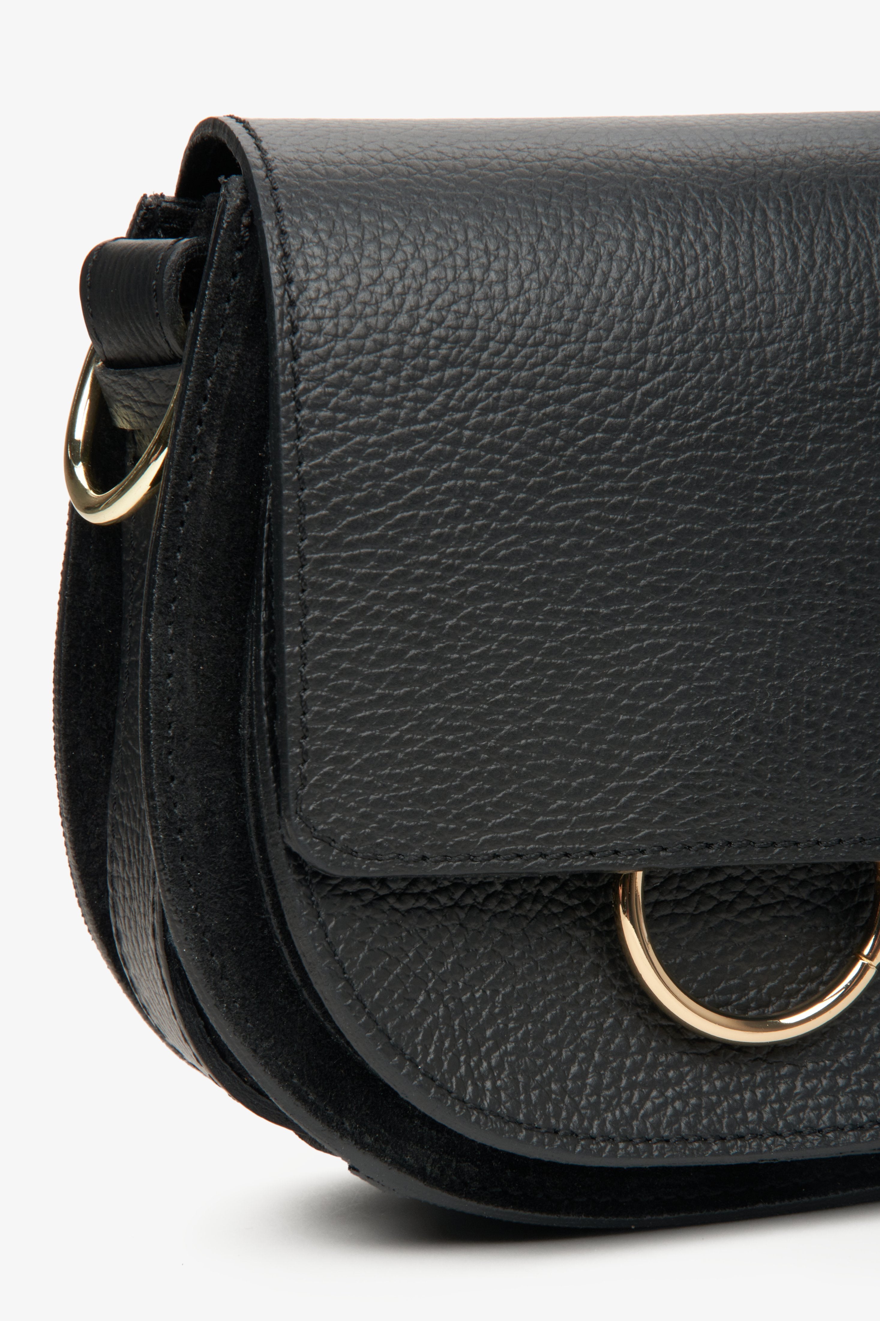 Small Italian leather black crossbody women's bag.