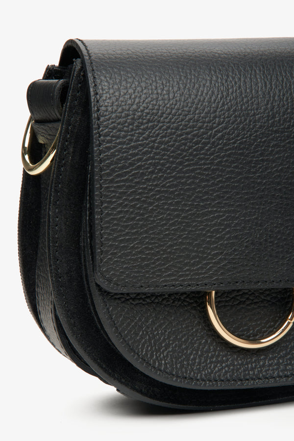 Small Italian leather black crossbody women's bag.