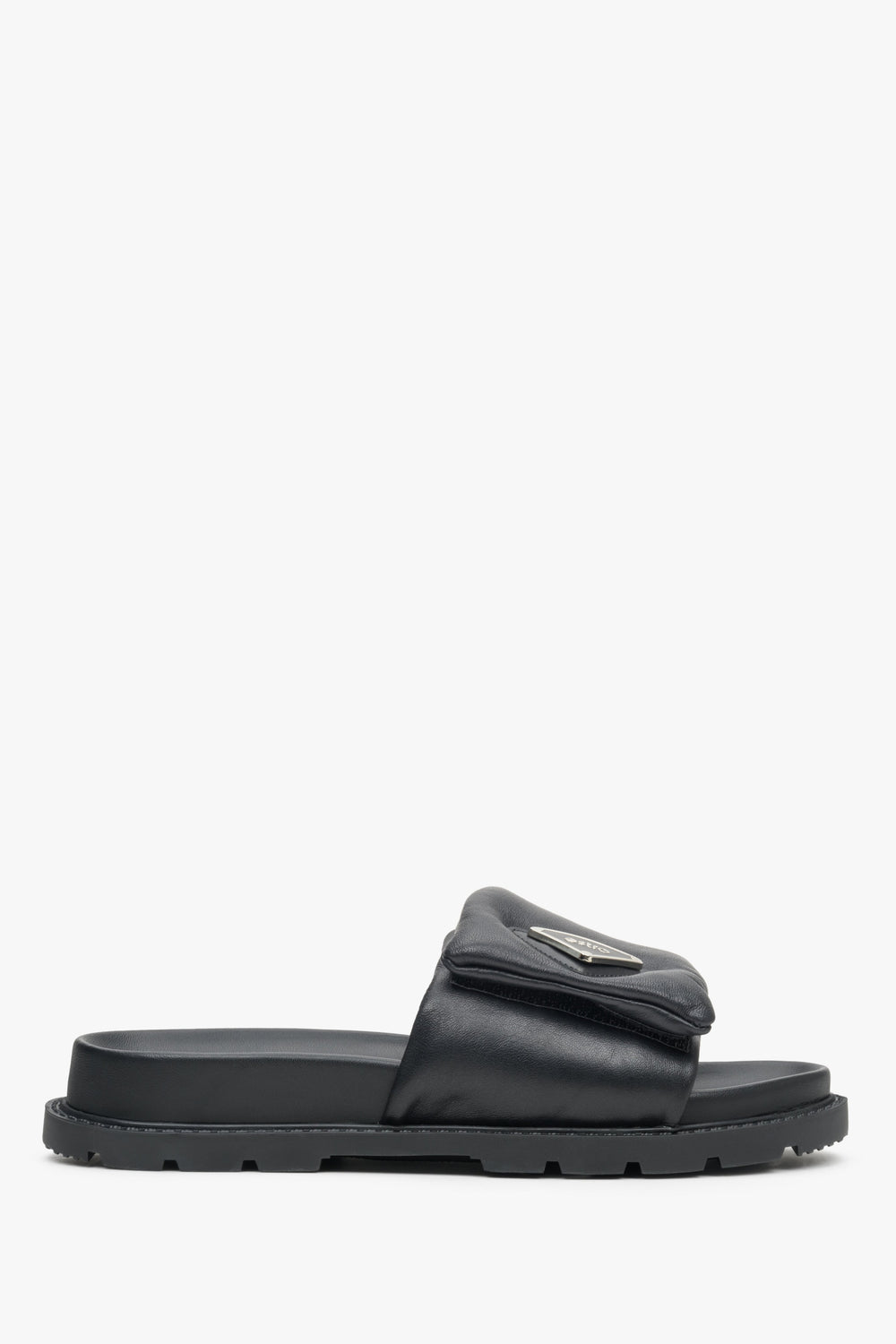 Black Women's Padded Leather Slide Sandals Estro ER00113090