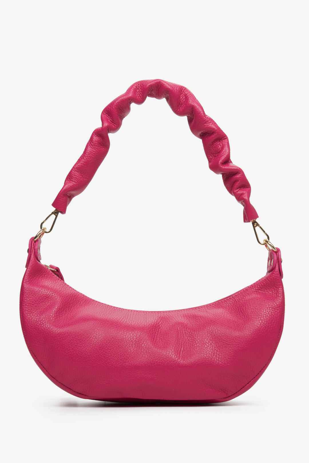 Elegant half-moon women's bag by Estro with braided hand in pink colour.