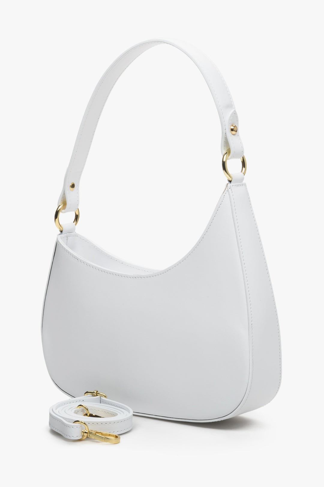 Women's white Estro shoulder bag with detachable strap.