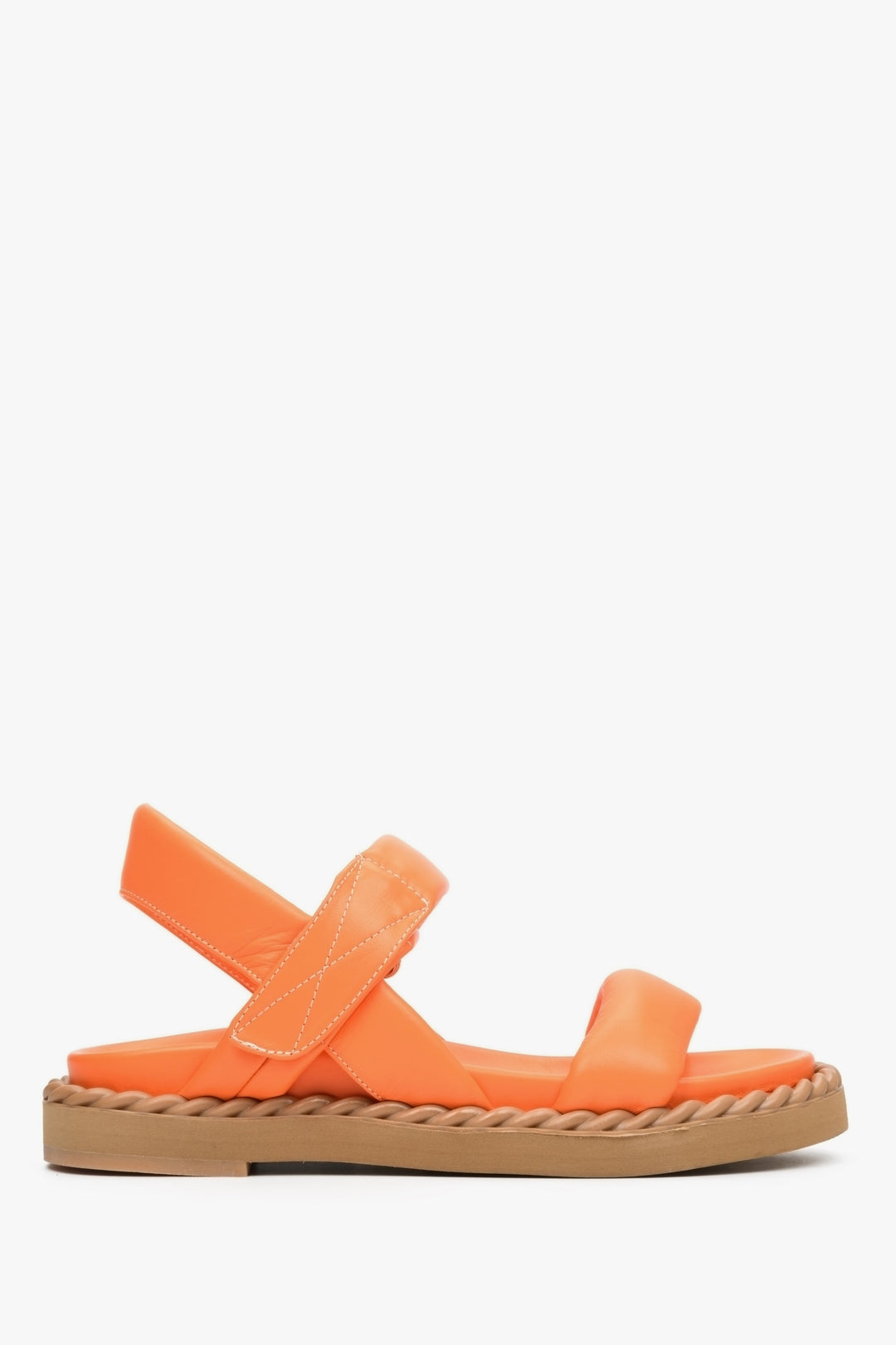 Women's Orange Leather Flat Sandals Estro ER00112871