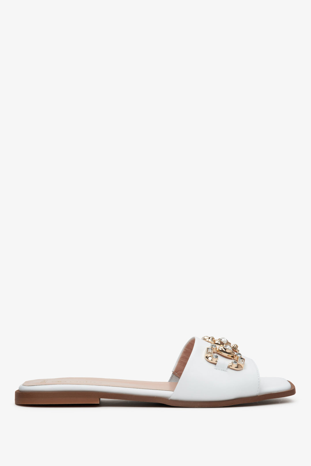 Women's White Flat Slide Sandals with Gold Ornament Estro ER00113079