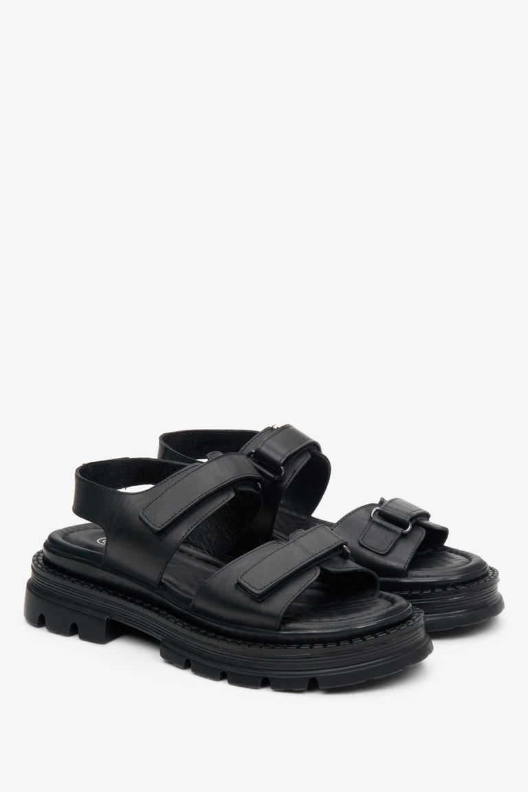 Women's black natural leather sandals by Estro.