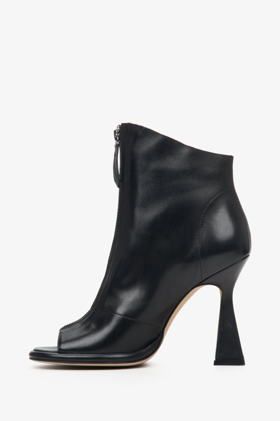 Black women's open toe ankle boots with a funnel heel made of natural leather Estro.