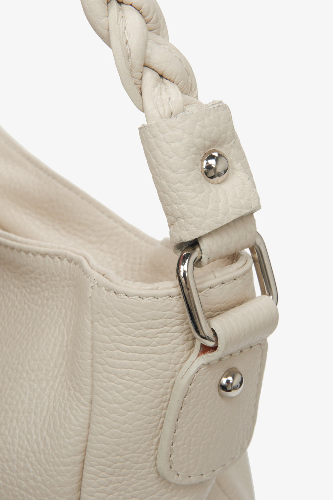 Women's light beige handbag/shoulder bag made in Italy - close up on details.