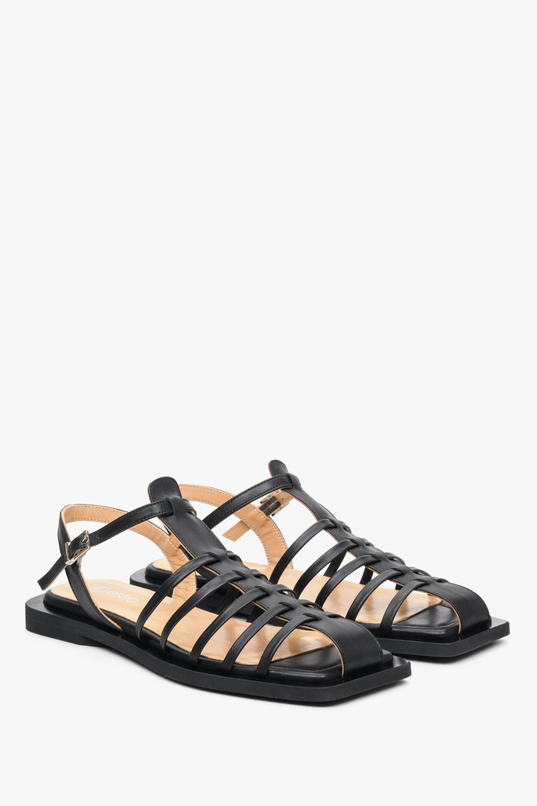 Women's Black Strappy Flat Sandals Estro ER00112867