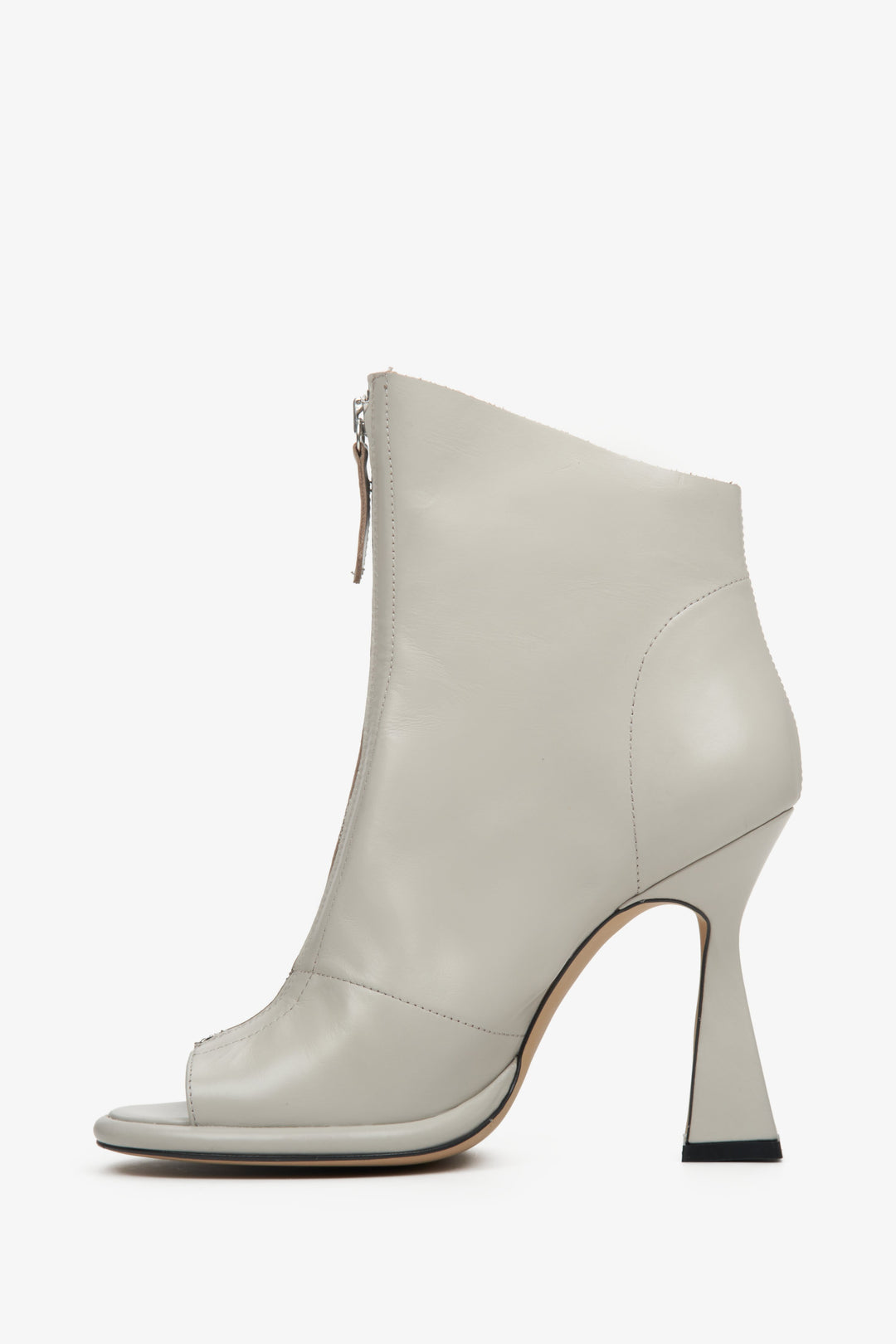 Grey women's open toe ankle boots with a funnel heel made of natural leather Estro.
