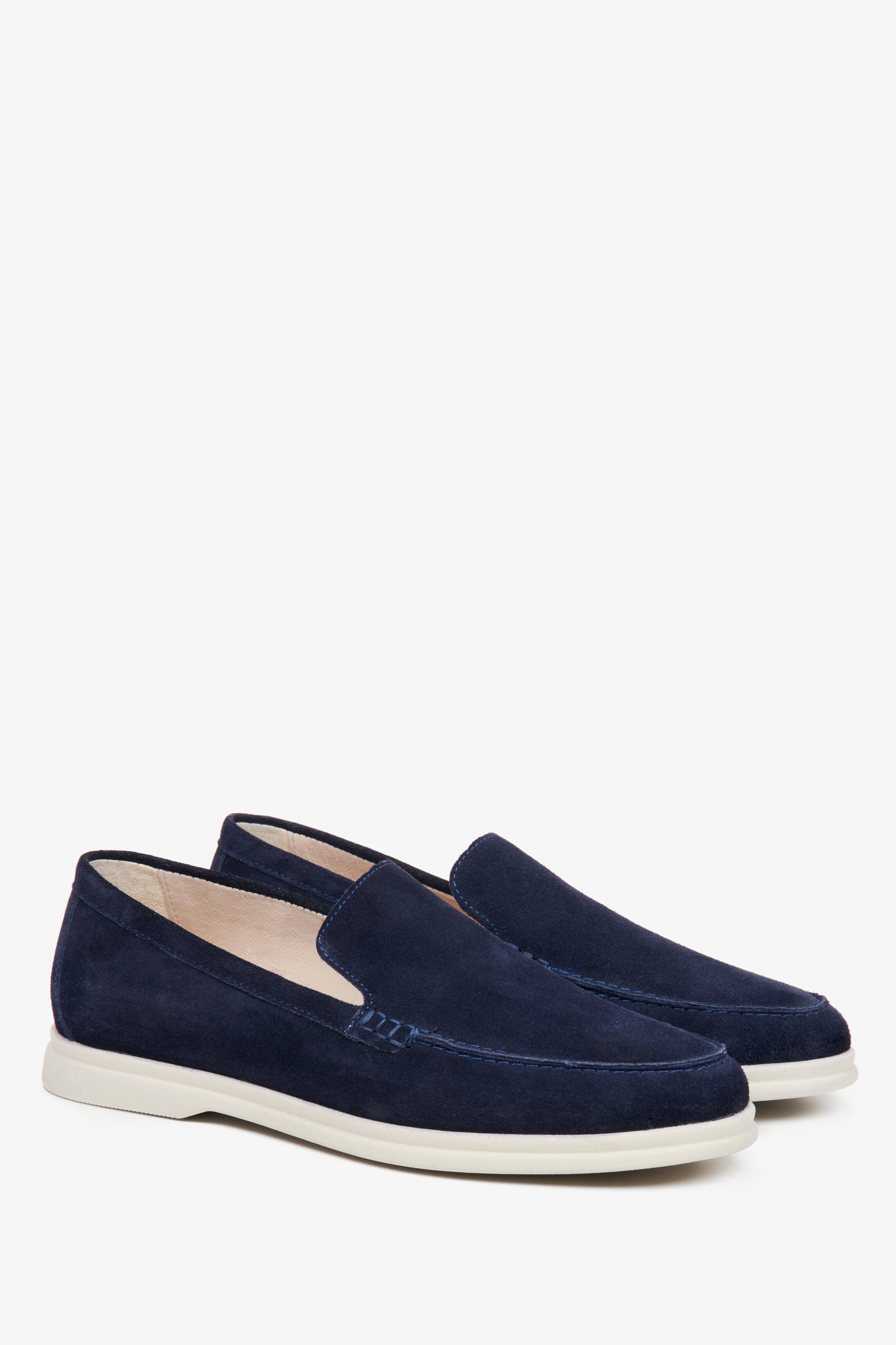 Navy blue spring loafers for men made of natural velvet Estro.