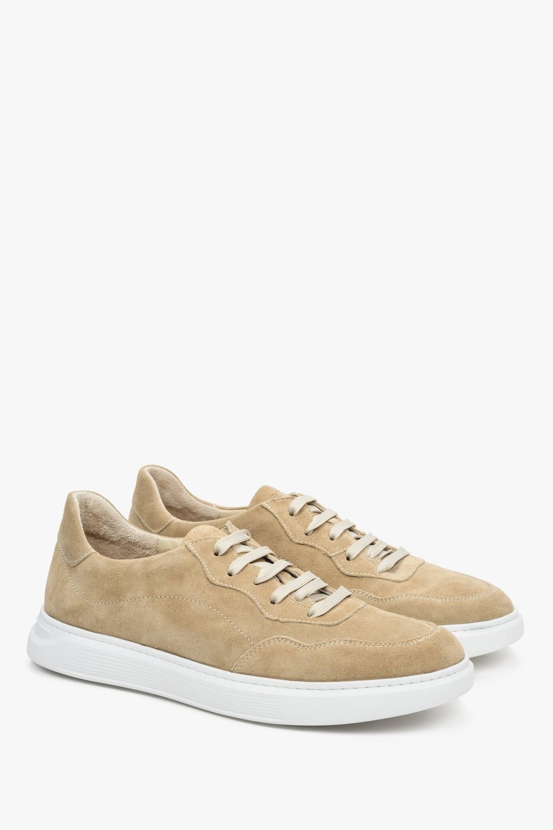 Lace-up men's Estro sneakers in natural velour in sand beige.
