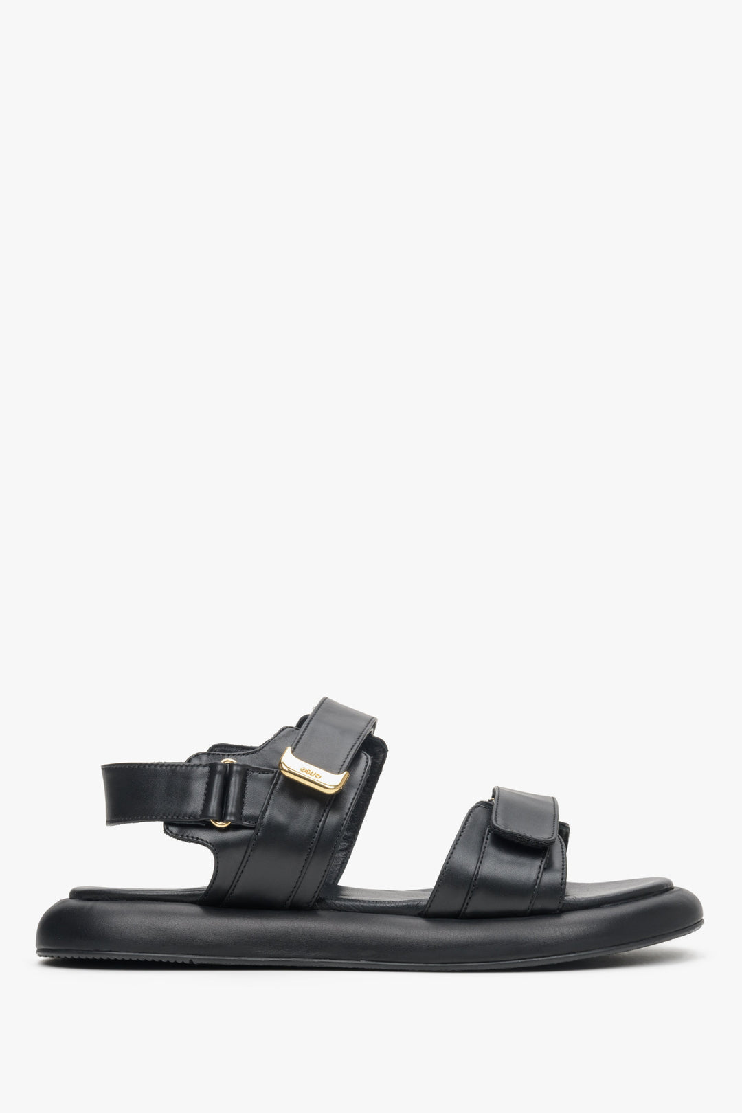 Women's Black Strappy Leather Sandals Estro ER00113088