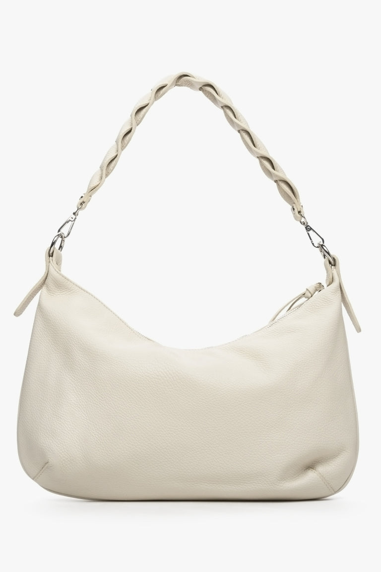 Estro women's shoulder bag hand sewn in Italy, light beige color.