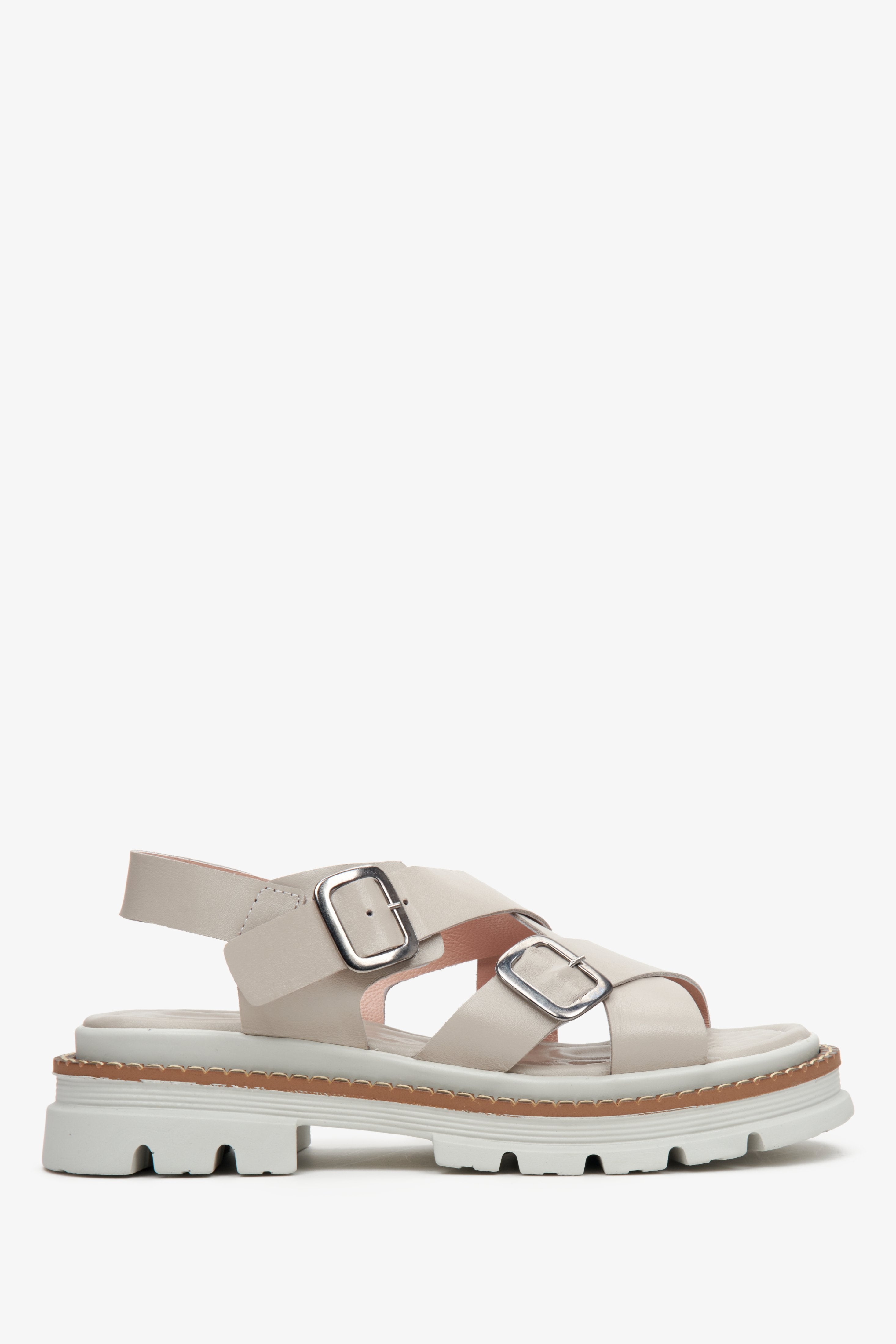 Grey Women's Cross Strap Sandals on Chunky Platform Estro ER00113078