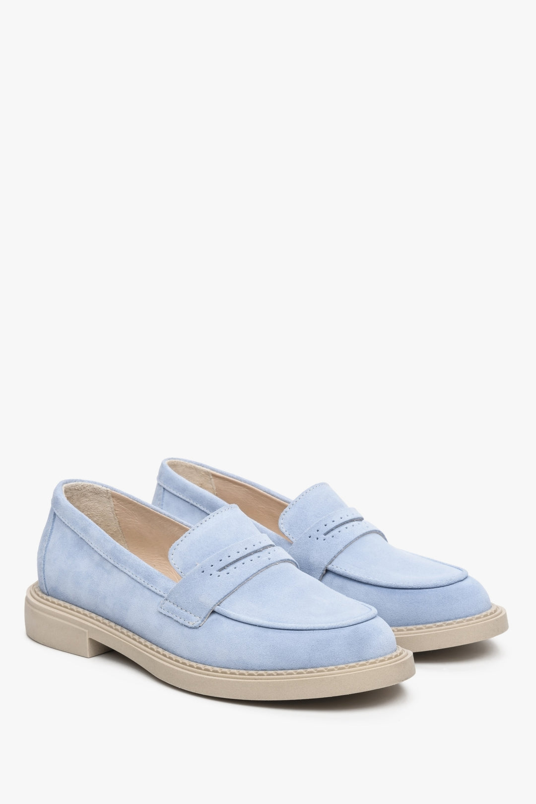 Women's light blue suede loafers for spring Estro.