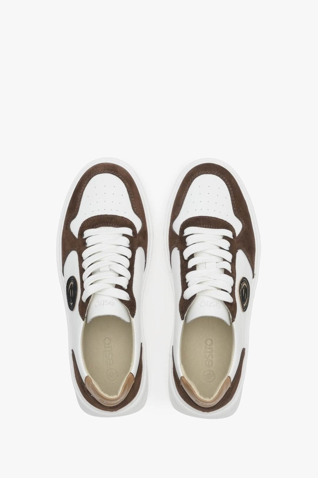White and brown women's sneakers for spring and autumn Estro - footwear presentation from above.