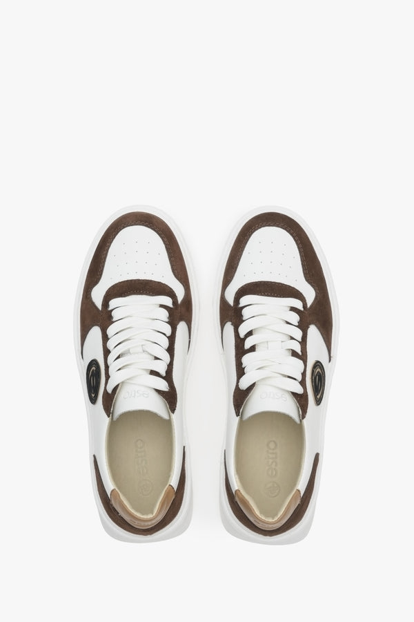 White and brown women's sneakers for spring and autumn Estro - footwear presentation from above.